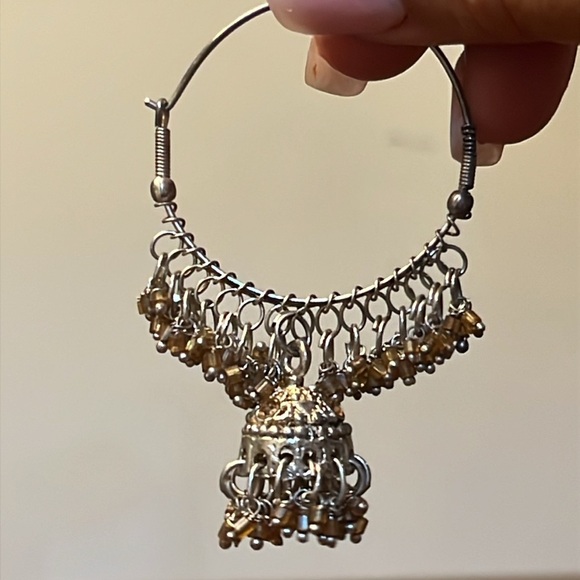 Vintage Bollywood style hoop dangle earrings rhinestones - Picture 3 of 4